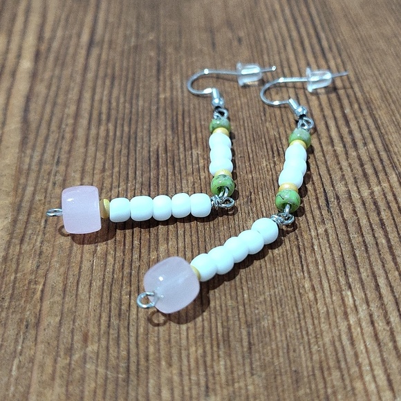 *5 For $20*White and Pink Beaded Long Dangle Earrings / Handmade Ladies Earrings - Picture 4 of 6